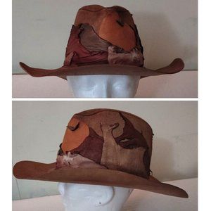 Head N Home Leather Hat Brown Suede Aussie Western Steampunk Patchwork Mens sz M